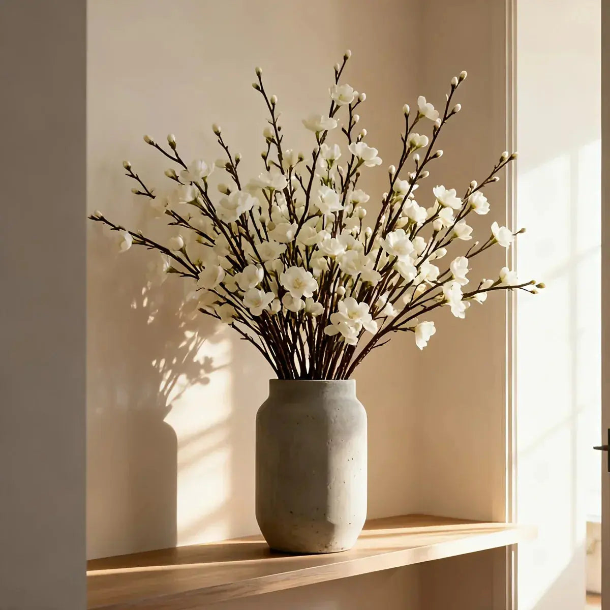 50 Stems of Artificial White Long-Stemmed Plum Blossoms