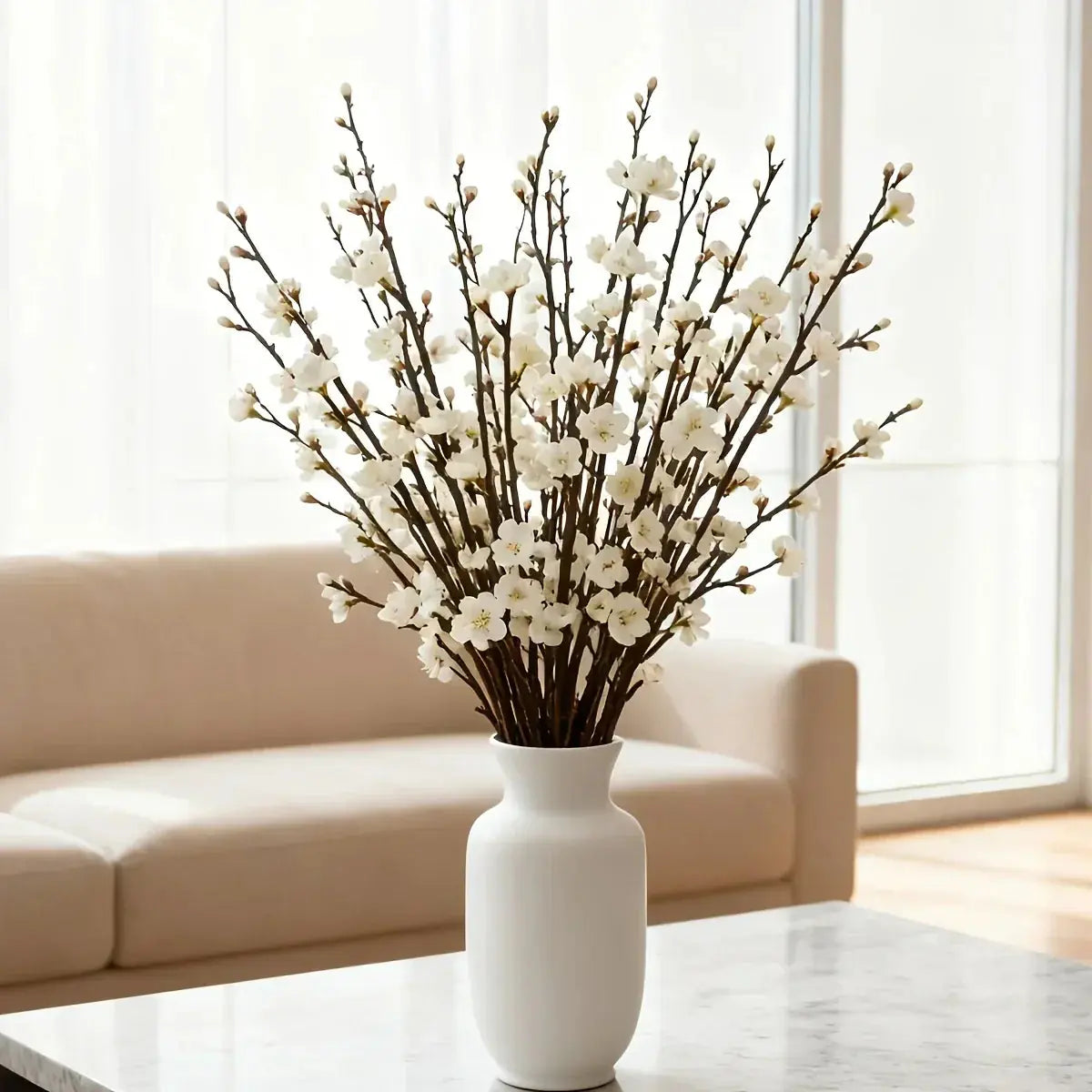 50 Stems of Artificial White Long-Stemmed Plum Blossoms