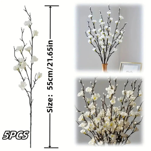 50 Stems of Artificial White Long-Stemmed Plum Blossoms