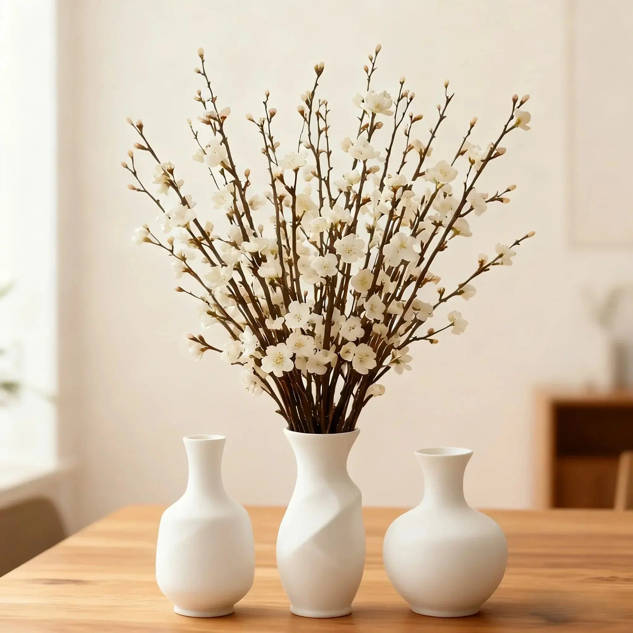 50 Stems of Artificial White Long-Stemmed Plum Blossoms